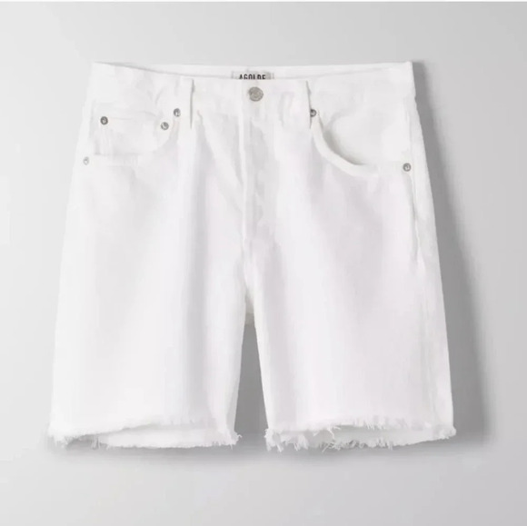 AGOLDE Rumi Shorts Oyster White Long Cut Off Bike Bermuda Denim Jean Aritzia 24 - Picture 8 of 12